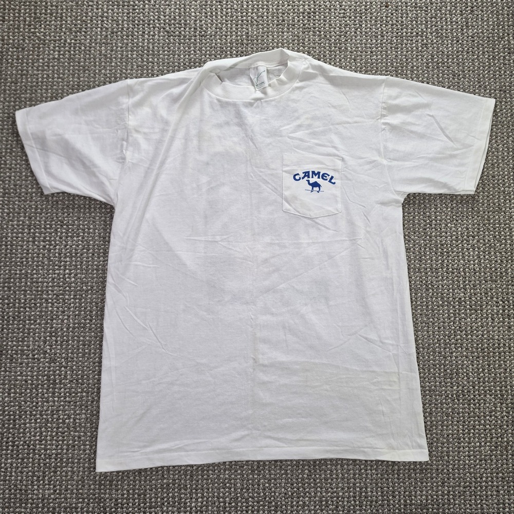 Joe Camel The Hard Pack T-Shirt Mens XL White Pocket 1991 Vintage USA Silkworm